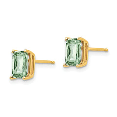 14k 7x5 Octagon Checker-Cut Green Quartz Earrings