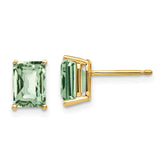 14k 7x5 Octagon Checker-Cut Green Quartz Earrings