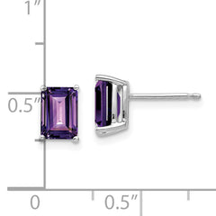 14k White Gold 7x5mm Emerald Cut Amethyst Earrings