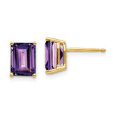 14k 8x6mm Emerald Cut Amethyst Earrings