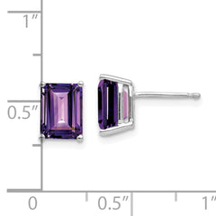 14k White Gold 8x6mm Emerald Cut Amethyst Earrings