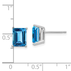 14k White Gold 8x6mm Emerald Cut Blue Topaz Earrings