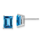 14k White Gold 8x6mm Emerald Cut Blue Topaz Earrings