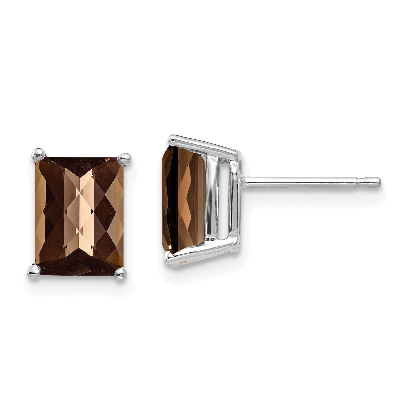 14kw 8x6mm Octagon Checker-Cut Smoky Quartz Earrings