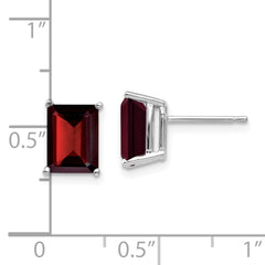 14k White Gold 8x6mm Emerald Cut Garnet earring