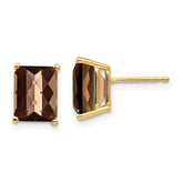 14k 9x7 Octagon Checker-Cut Smoky Quartz Earrings