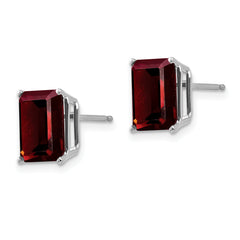 14k White Gold 9x7mm Emerald Cut Garnet Earrings
