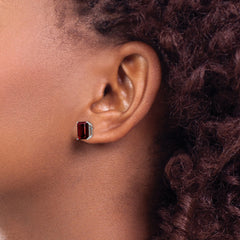 14k White Gold 9x7mm Emerald Cut Garnet Earrings