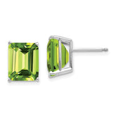 14k White Gold 10x8mm Emerald Cut Peridot Earrings