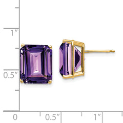 14k 12x10mm Emerald Cut Amethyst Earrings