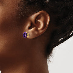 14k 8mm Amethyst Checker Post Earrings