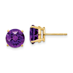 14k 8mm Amethyst Checker Post Earrings