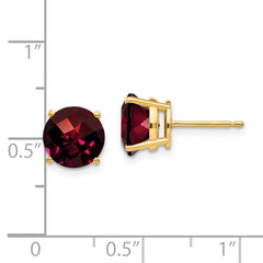 14k 8mm Garnet Checker Post Earrings