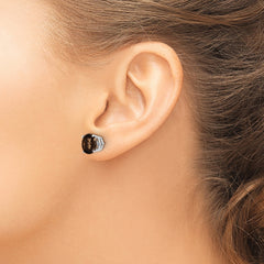 14kw 8mm Round Checker-Cut Smoky Quartz Earrings