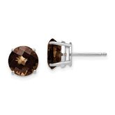 14kw 8mm Round Checker-Cut Smoky Quartz Earrings