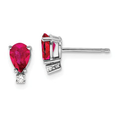 14K White Gold 6x4mm Pear Ruby VS Diamond Earrings