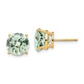 14k 10mm Round Checker-Cut Green Quartz Earrings