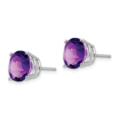 14k White Gold Amethyst Round Stud Earrings