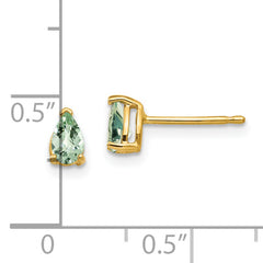 14k 5x3 Pear Checker-Cut Green Quartz Earrings