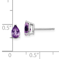 14k White Gold 6x4mm Pear Amethyst Earrings