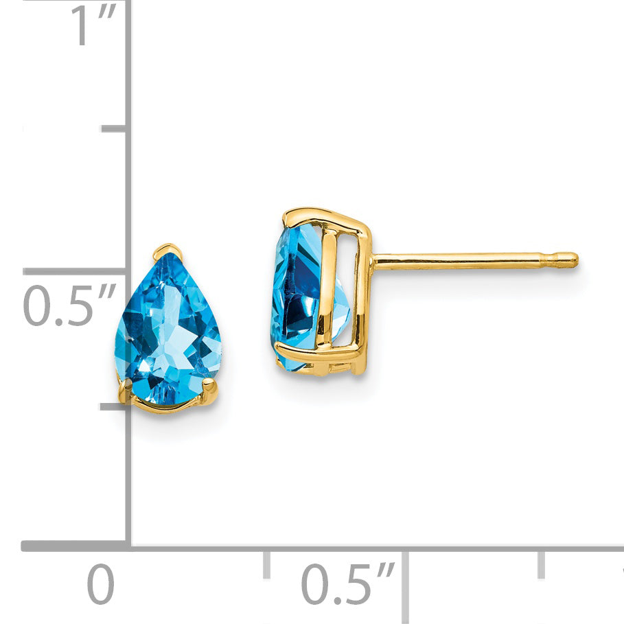 14k 7x5mm Pear Blue Topaz Earrings