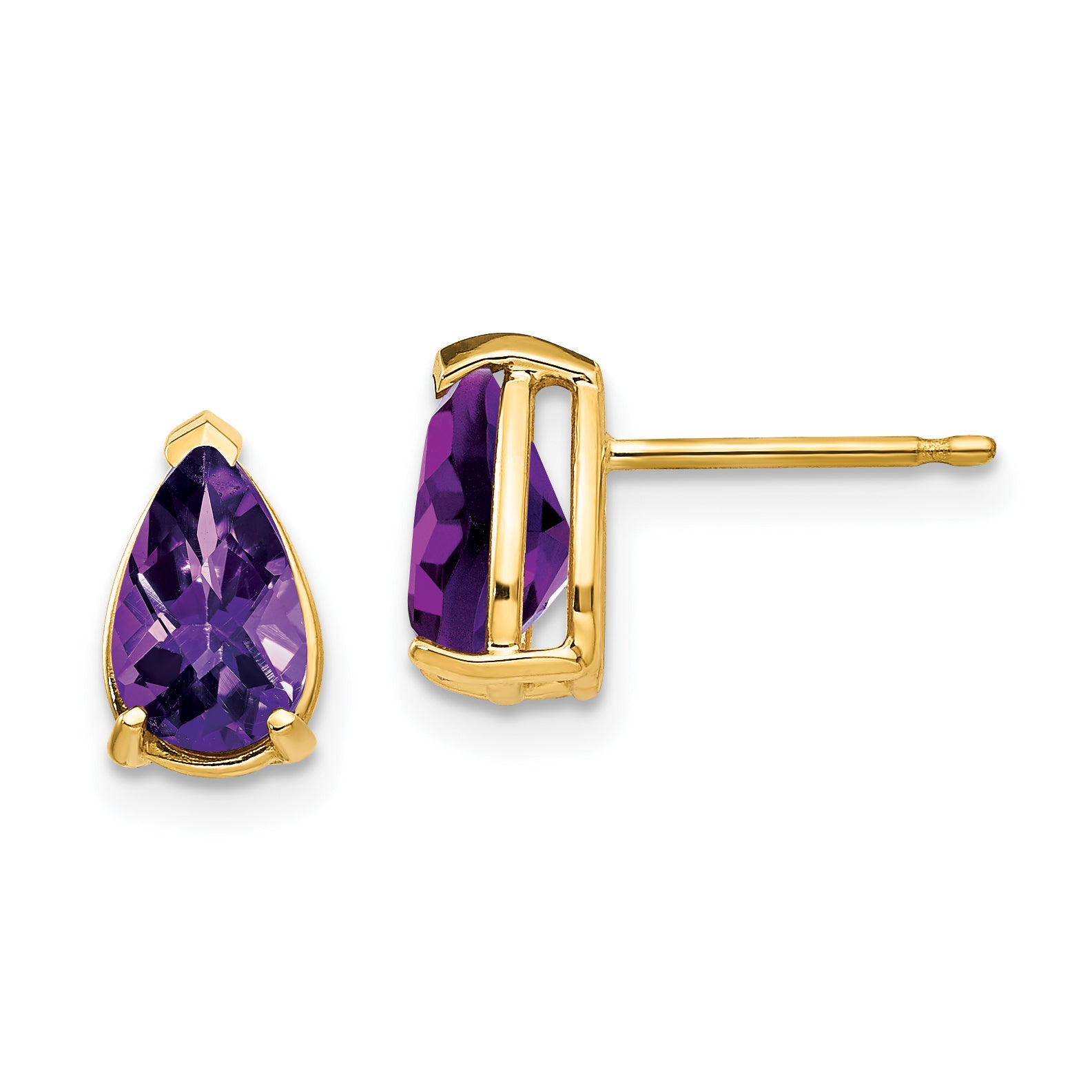 14k 8x5mm Pear Amethyst Checker Earrings