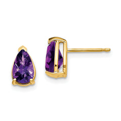 14k 8x5mm Pear Amethyst Checker Earrings