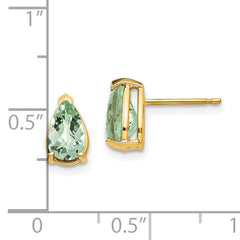 14k 8x5 Pear Checker-Cut Green Quartz Earrings