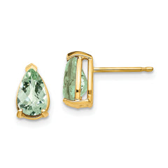 14k 8x5 Pear Checker-Cut Green Quartz Earrings