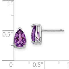 14k White Gold 8x5mm Pear Amethyst Checker Earrings
