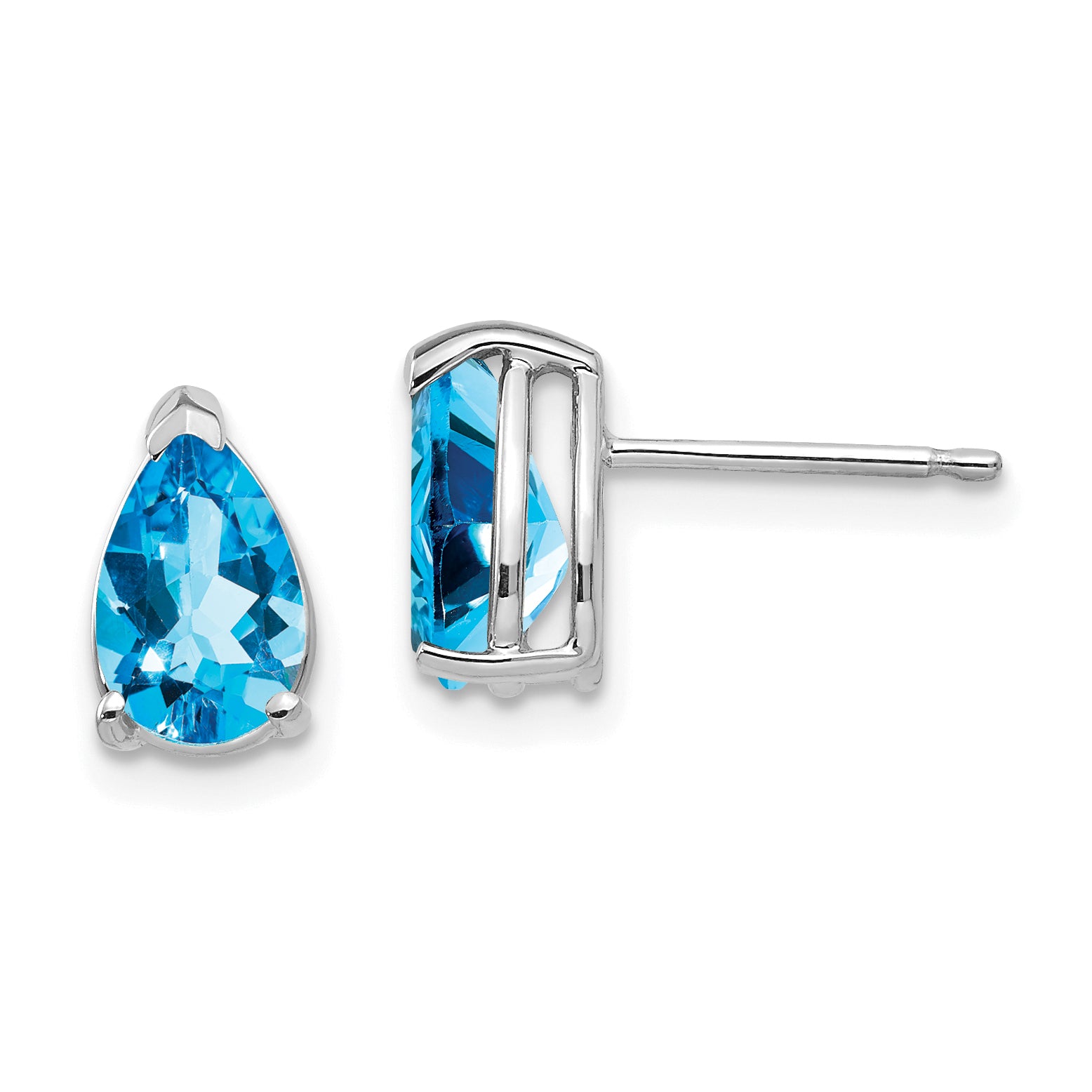 14k White Gold 8x5mm Pear Blue Topaz Earrings