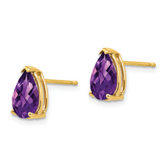 14k 9x6mm Pear Amethyst Checker Earrings