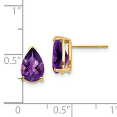 14k 9x6mm Pear Amethyst Checker Earrings