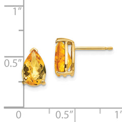 14k 9x6mm Pear Citrine Checker Earrings