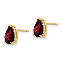 14k 9x6mm Pear Garnet Checker Earrings
