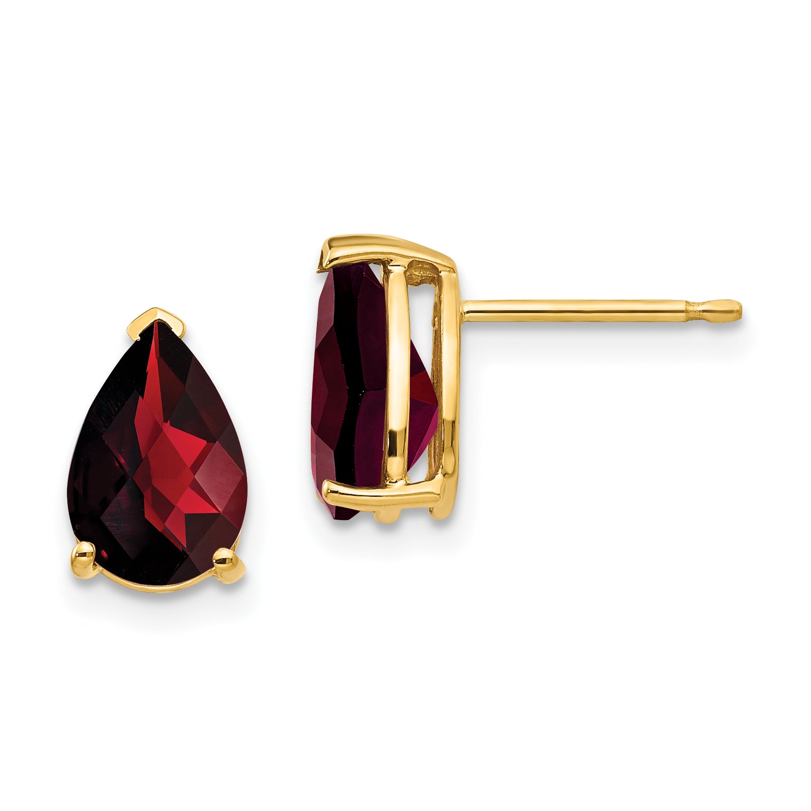 14k 9x6mm Pear Garnet Checker Earrings