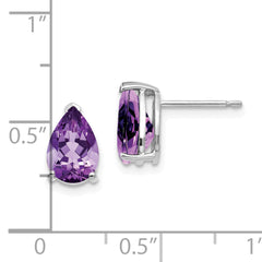 14k White Gold 9x6 Amethyst Pear Stud Earrings