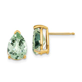 14k 10x7 Pear Checker-Cut Green Quartz Earrings
