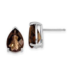 14kw 10x7 Pear Checker-Cut Smoky Quartz Earrings