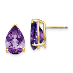 14k Amethyst Pear Stud Earrings