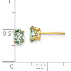 14k 6x4 Oval Checker-Cut Green Quartz Earrings