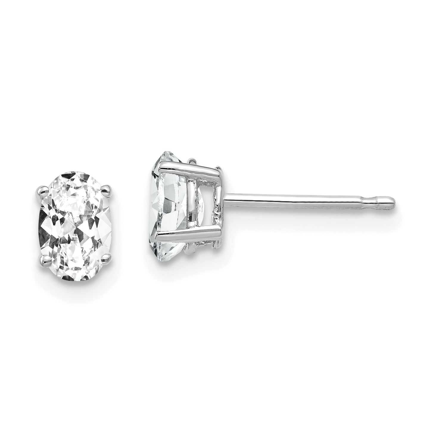 14k White Gold Cubic Zirconia Oval Stud Earrings