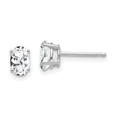 14k White Gold Cubic Zirconia Oval Stud Earrings
