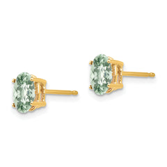 14k 7x5 Oval Checker-Cut Green Quartz Earrings