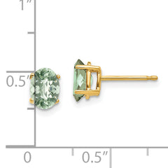 14k 7x5 Oval Checker-Cut Green Quartz Earrings