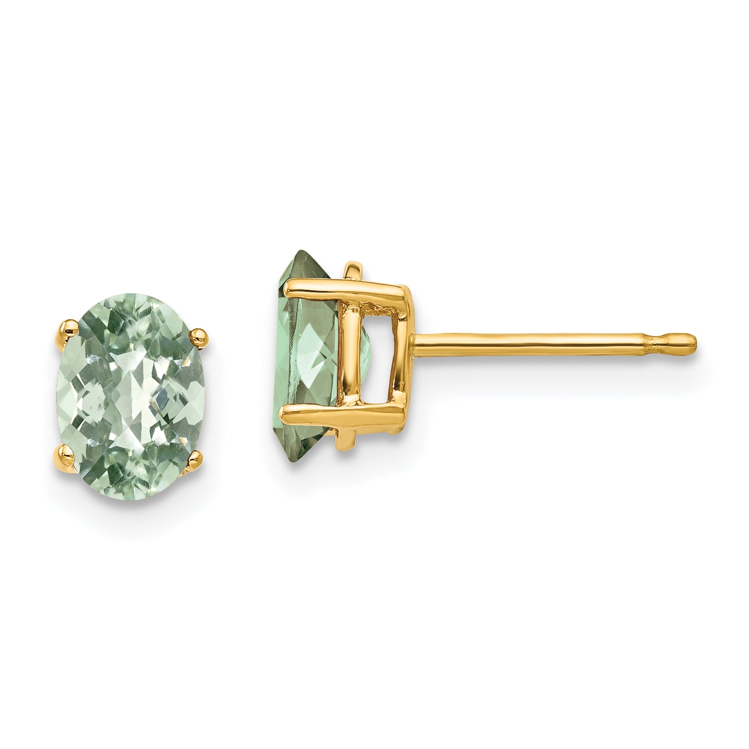 14k 7x5 Oval Checker-Cut Green Quartz Earrings