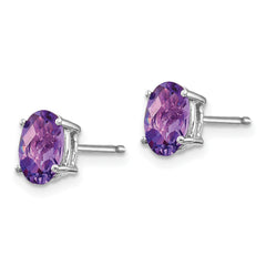 14k White Gold 7x5mm Oval Amethyst Checker Earrings
