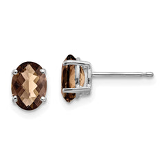 14kw 7x5 Oval Checker-Cut Smoky Quartz Earrings