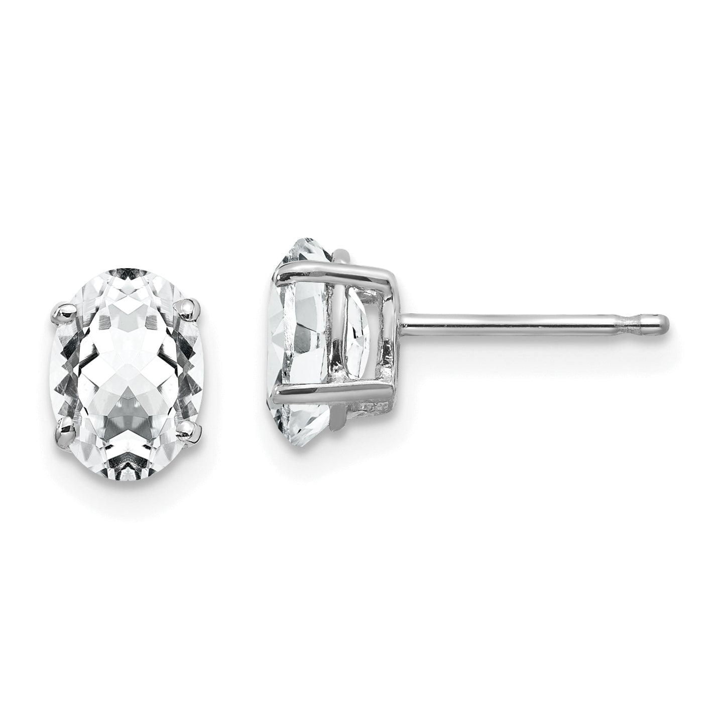 14k White Gold Cubic Zirconia Oval Stud Earring