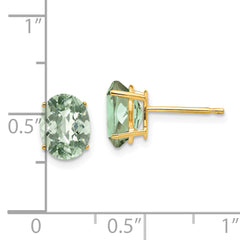 14k 8x6 Oval Checker-Cut Green Quartz Earrings